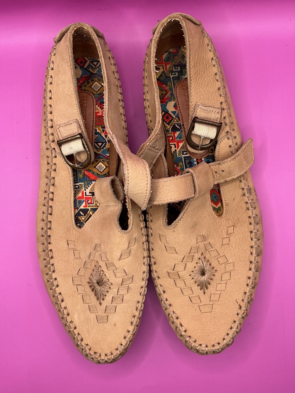 Hush Puppies Tan Leather Mary Jane Flats with Buckle